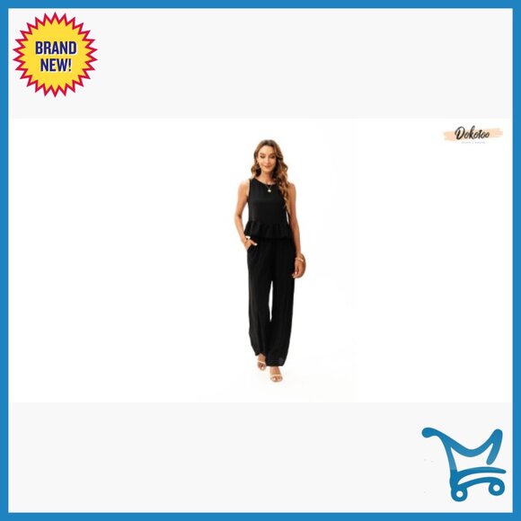 Women's 2 Piece Set Sleeveless Tank Top Wide Leg Pants Elastic Waist - Picture 7 of 7